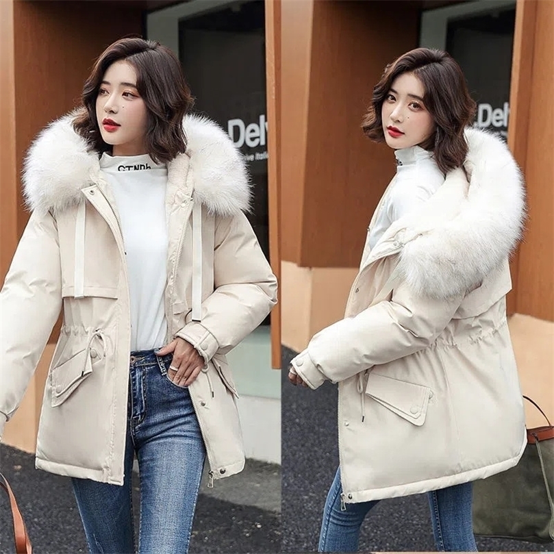 Womens Wool Blends Winter Jacket Womens Parkas Thick Coat Hooded Fur Collar Long Wool Liner Warm Padded Parka Snow Wear Outwear 221007