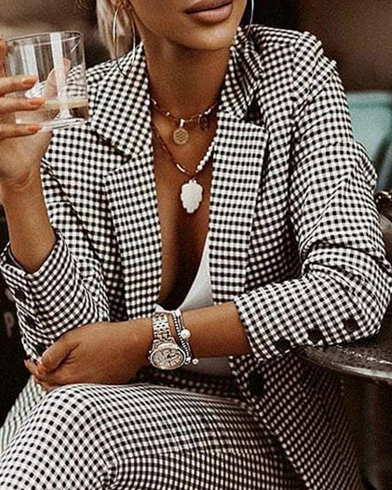 Women's Two Piece Pants Plaid Print Lapel Collar Blazer Pants Set Women 2pcs Clothes Suit Pants Suits Spring Autumn Fashion Casual 221007
