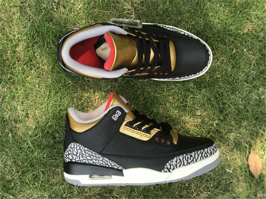 Basketball Shoes Men Sports Sneakers Black Gold Red-metallic Gold-cement Grey Ck9246-067 Outdoor Original 3 3s