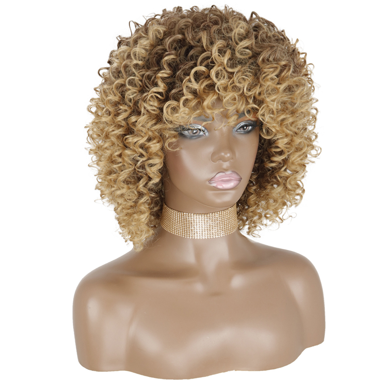 Synthetic Afro Kinky Curly Wigs Short Curly Wig For Women With Bangs Mixed Black and Gray Wig for Black Women