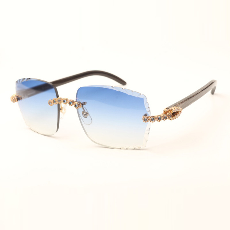 Blue bouquet Diamond Buffs Sunglasses 3524014 with Natural black textured buffalo horn legs and cut Lens 3.0 Thickness