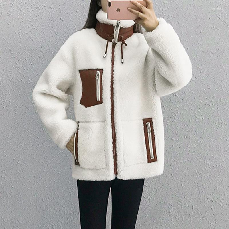 Women's Fur Coat Women Suede LiningContrast Color Patched Design Zipper Shearling Jacket Long Sleeve Stand Collar Rf1907, White
Women's Fur Coat Women Suede LiningContrast Color Patched Design Zipper Shearling Jacket Long Sleeve Stand Collar Rf1907, White