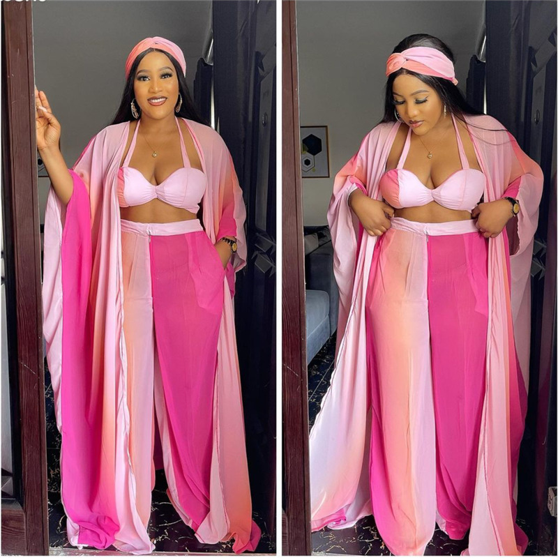 Women's Two Piece Pants Ladies 4 Piece Set African Dashiki Fashion Long Tops Bra Scarf Wide Pants Four Piece Suit Party Dresses For Women 221007