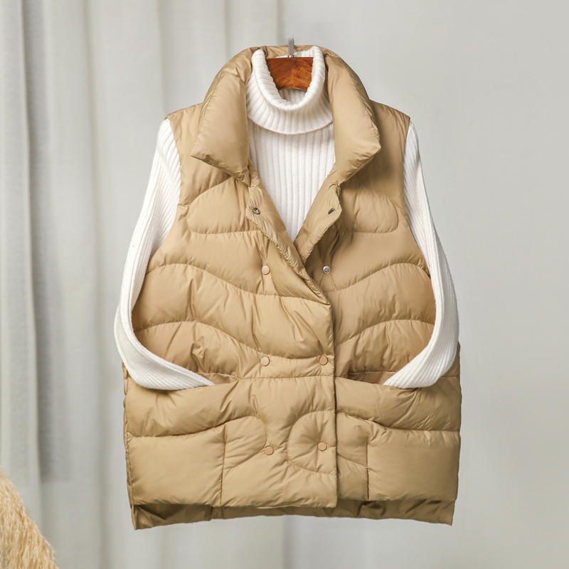 Women's Vests Janveny Black Khaki Stand Collar Women Winter Autumn Vests Ladies Casual 90 Duck Down Short Jacket Sleeveless Female Waistcoat 2210