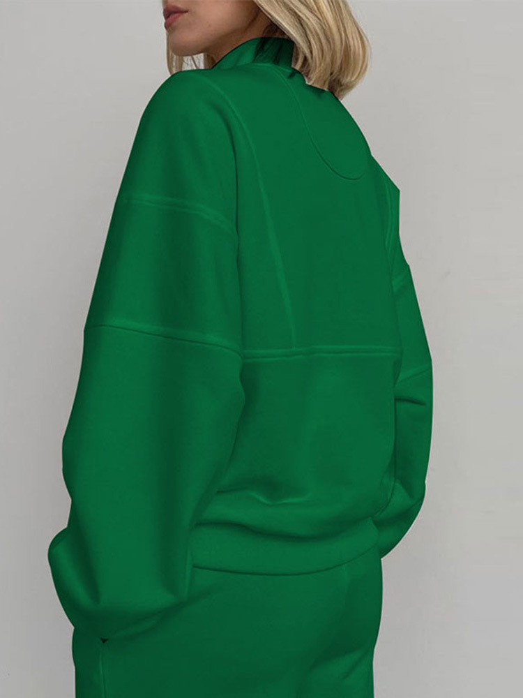 Women's Two Piece Pants Solid Half-Zipper Collar Loose Two-Piece Sets Women Casual Matching Sets Autumn Winter Female Pullovers and Wide-leg Pant