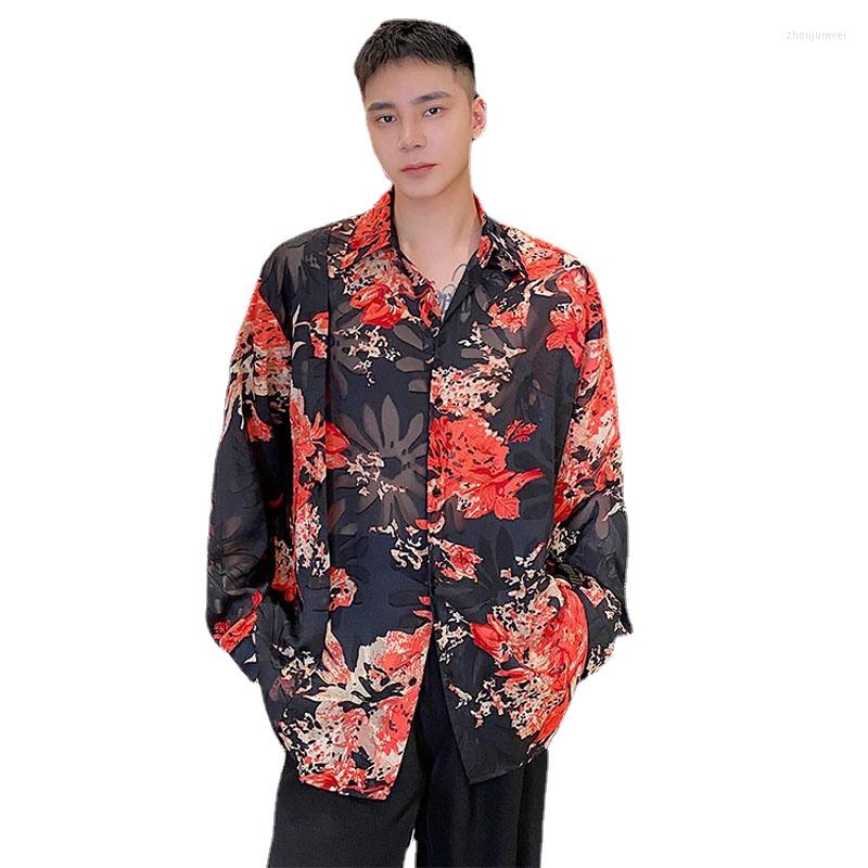 Men's Casual Shirts Shirt Men Light Thin Korean Vintage Streetwear Fashion Long Sleeve Flower Male Nightclub Stage Clothing Blouse, Black red 5051
Men's Casual Shirts Shirt Men Light Thin Korean Vintage Streetwear Fashion Long Sleeve Flower Male Nightclub Stage Clothing Blouse, Black red 5051