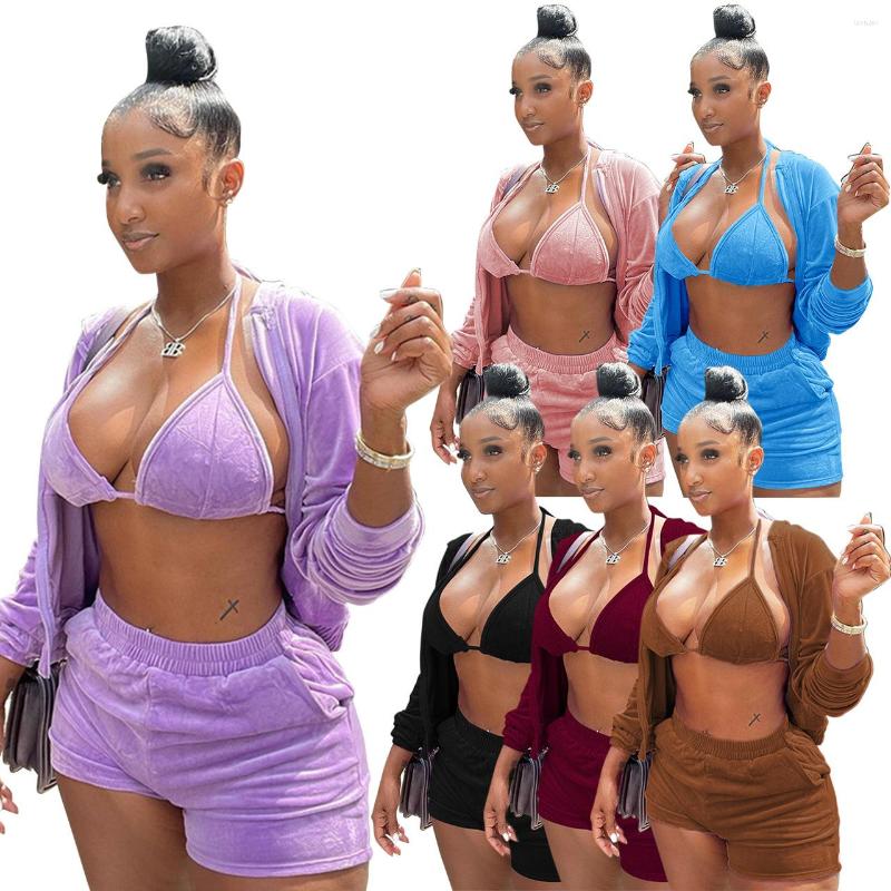 Women' Tracksuits Sexy Velvet Three Piece Set Autumn Women Solid Sling Underwear Hooded Zipper Cardigan Top Casual Shorts Matching, Black
Women' Tracksuits Sexy Velvet Three Piece Set Autumn Women Solid Sling Underwear Hooded Zipper Cardigan Top Casual Shorts Matching, Black