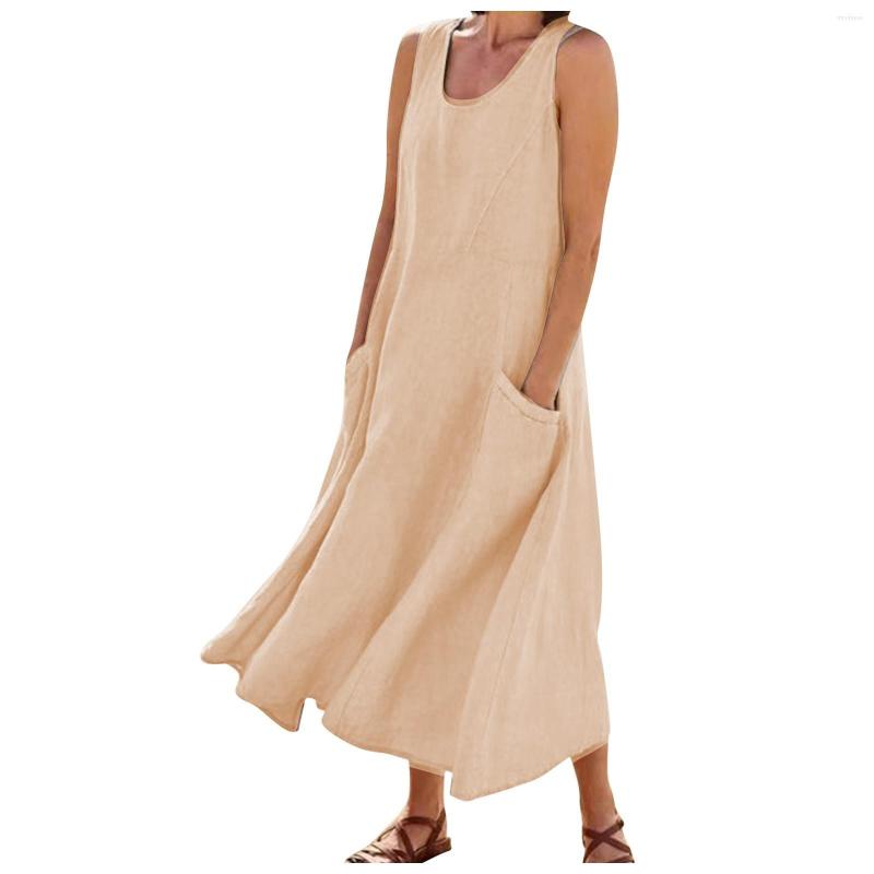 Casual Dresses Summer Women Sleeveless Sundress Elegant Round Neck Cotton Linen Solid Long Tank Dress Vintage Pockets Beach Vestidos 2022, Beige
Casual Dresses Summer Women Sleeveless Sundress Elegant Round Neck Cotton Linen Solid Long Tank Dress Vintage Pockets Beach Vestidos 2022, Beige