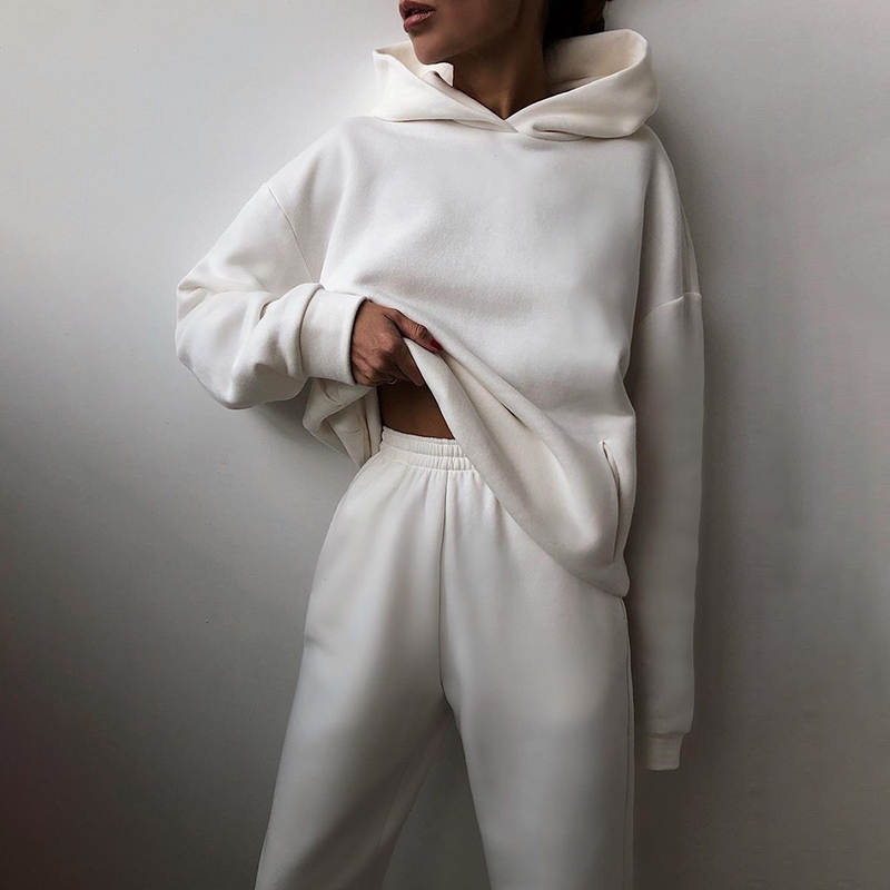 Women's Two Piece Pants Women Two Piece Sets Tracksuit Autumn Casual Solid Long Sleeve Hoodie Sweatshirts Female Fashion Oversized Trouser Suits 