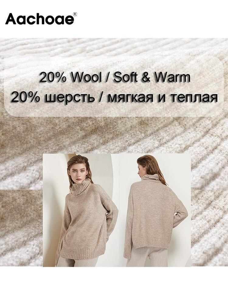 Women's Knits Tees Aachoae Autumn Winter Women Knitted Turtleneck Wool Sweaters Casual Basic Pullover Jumper Batwing Long Sleeve Loose Tops 22100