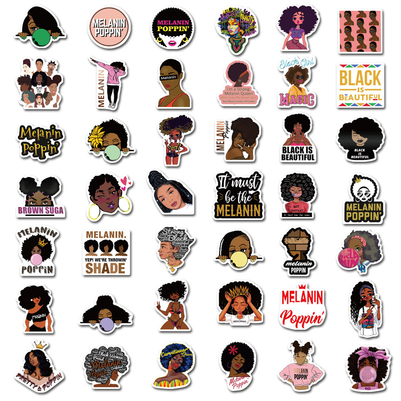 50PCS Melanin Poppin Stickers Inspirational Black Girl Graffiti Kids Toy Skateboard car Motorcycle Bicycle Sticker Decals Wholesale