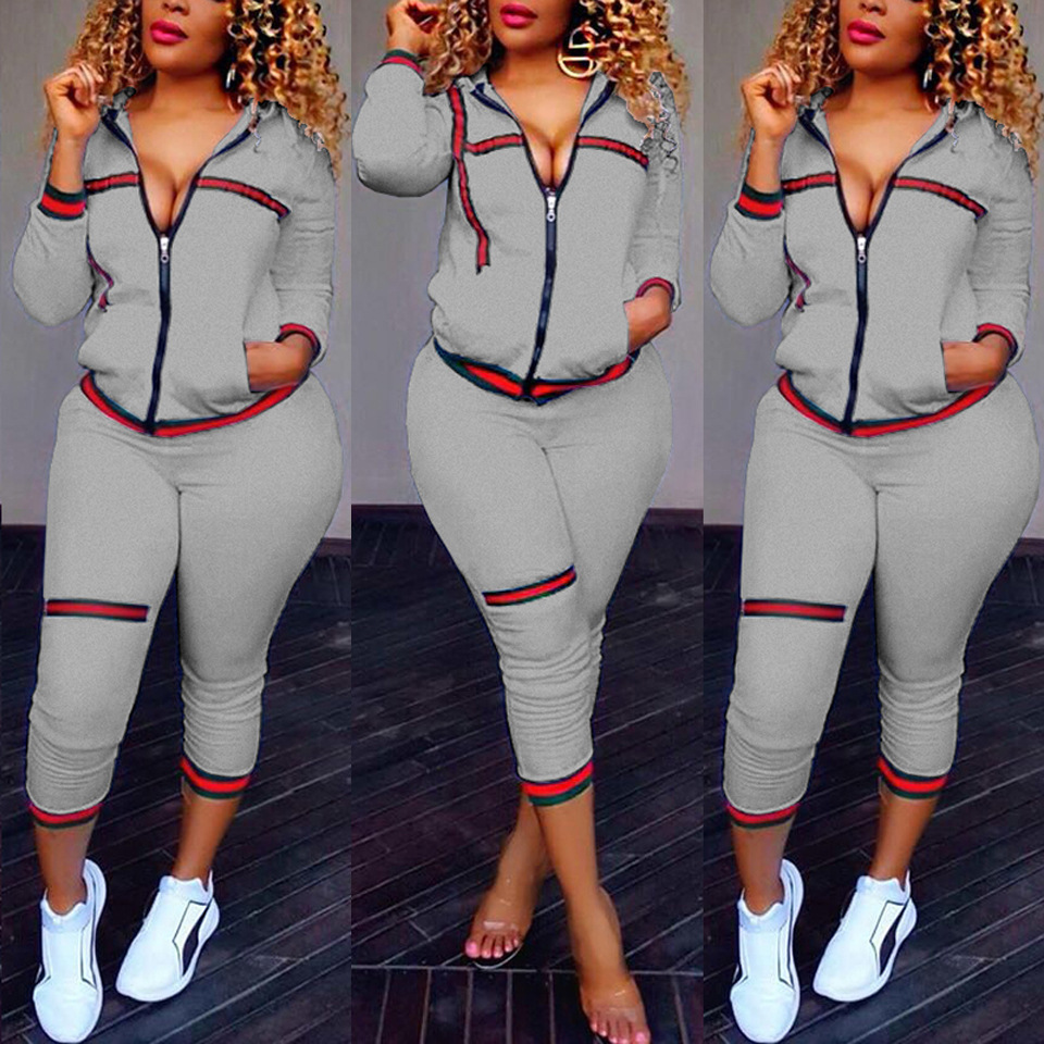 Women's Two Piece Pants Gothic Autumn Women's Sportswear 2pcs Women Hooded Long Sleeve Zip Crop Tops Long Pants Trousers Loose Casual Clothe