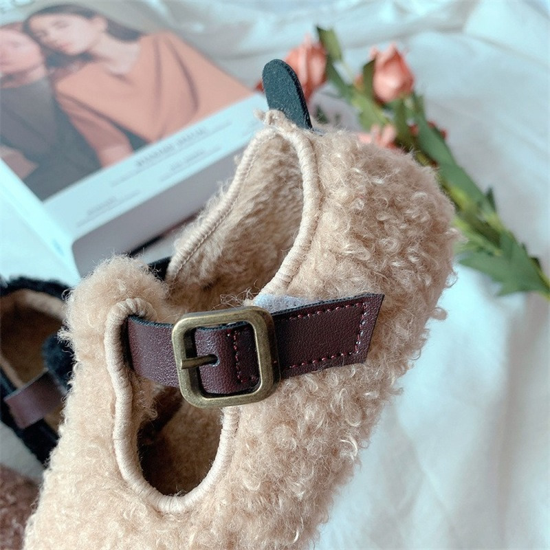 Sneakers Children Cotton Shoes Warmth Girls Furry Warm Winter Baby Solid Color Cotton Soft Sole Peas Shoes Girls Toddler Fleece Shoe 221007