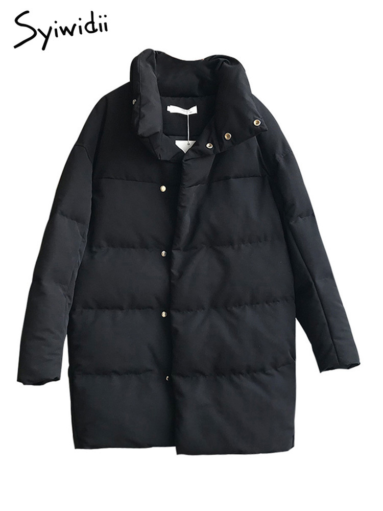Women's Down Parkas Syiwidii Fall Puffer Jacket Winter Coat Women Oversized Thicken Warm Parkas Elegant Ladies Stand Collar Button Down Outwear 2
