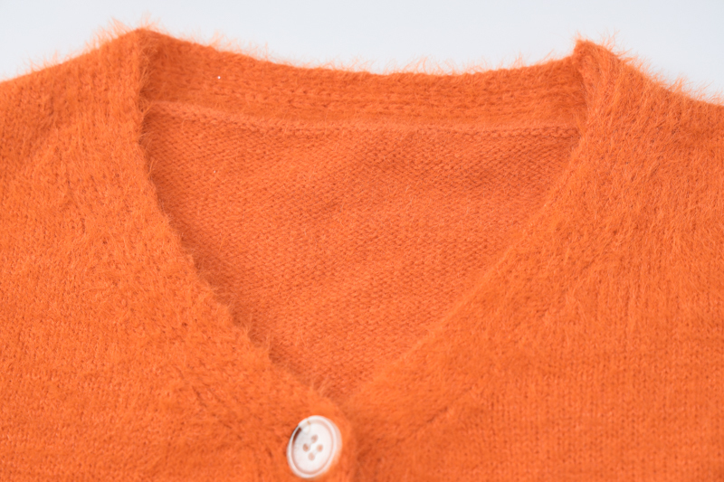 Women's Knits Tees Hugcitar Orange Long Sleeve Feather Knit Buttons Cardigan Sexy Crop Top Sweater Autumn Women Korean Party Y2K Halloween Clothe