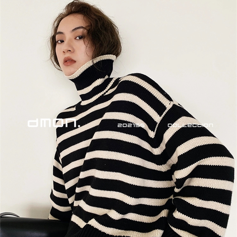 Women's Knits Tees Fashion Autumn Winter Wool Blend Sweater Women Turtleneck Stripe Pullover Streetwear Knit Bottoming Warm Shirt Soft Elegant 22