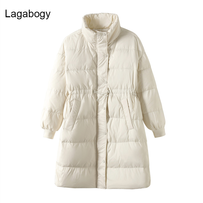 Women's Down Parkas Lagabogy Winter Stand Collar Long Women White Duck Down Jacket Female Loose Windproof Khaki Parka Thick Warm Snow Coat 221007