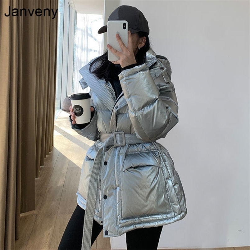 Women's Down Parkas Janveny Glossy Shiny Down Jacket Women Winter 90% White Duck Down Coat Female Puffer Parkas Hooded Waterproof Snow Outwear 22