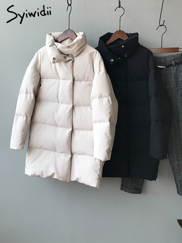 Women's Down Parkas Syiwidii Fall Puffer Jacket Winter Coat Women Oversized Thicken Warm Parkas Elegant Ladies Stand Collar Button Down Outwear 2