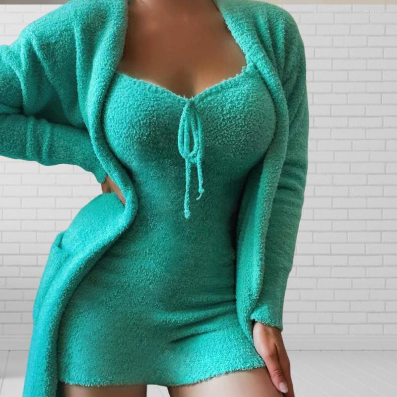 Women' Two Piece Pants 2 Pcs/Set Trendy Lady Nightie Set Low Cut Long Coat Women Dress Above Knee Pockets Autumn Pajamas, Green
Women' Two Piece Pants 2 Pcs/Set Trendy Lady Nightie Set Low Cut Long Coat Women Dress Above Knee Pockets Autumn Pajamas, Green