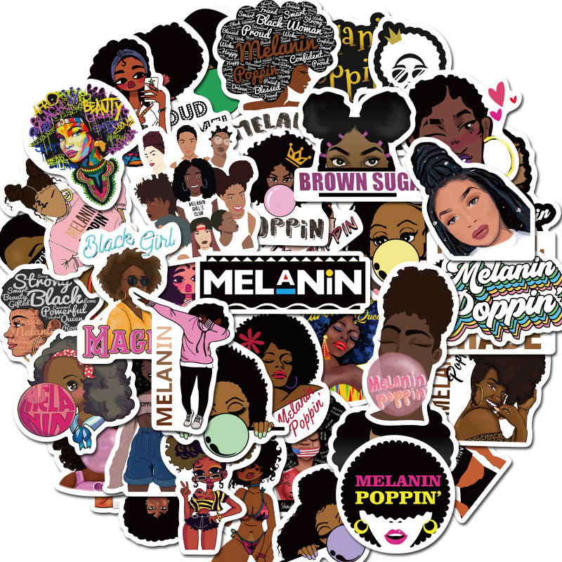 50PCS Melanin Poppin Stickers Inspirational Black Girl Graffiti Kids Toy Skateboard car Motorcycle Bicycle Sticker Decals Wholesale