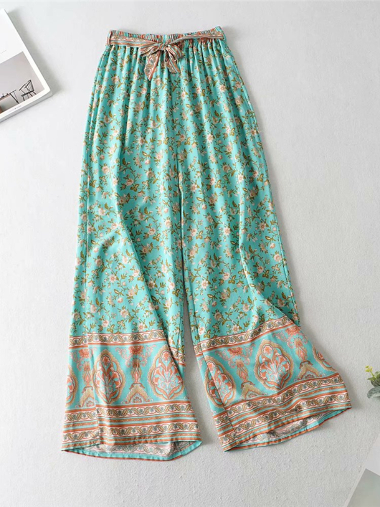 Women's Two Piece Pants Vintage Chic Women Floral Print Outfits Strap Sleeveless Tops Bohemian Suits Drawstring Pants 2 Pieces Rayon Cotton Boho 