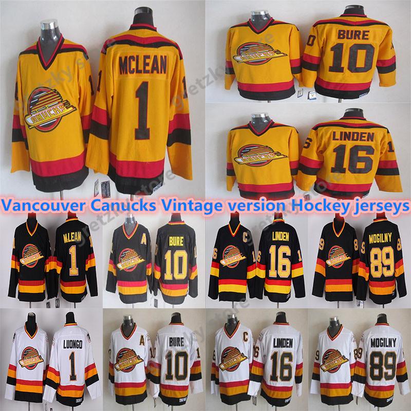 Hockey Men's Vancouver Canucks CCM Vintage jerseys 10 BURE 16 LINDEN 89 MOGILNY 1 MCLEAN Authentic Hockey Jerseys, Black
Hockey Men's Vancouver Canucks CCM Vintage jerseys 10 BURE 16 LINDEN 89 MOGILNY 1 MCLEAN Authentic Hockey Jerseys, Black