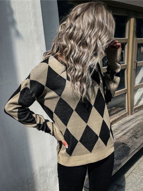 Women's Knits Tees Ladies Sexy Argyle Autumn Winter Sweater Women Pullover Tops Long Sleeve Casual Streetwear Knitted Jumpers Women Sweater Femal