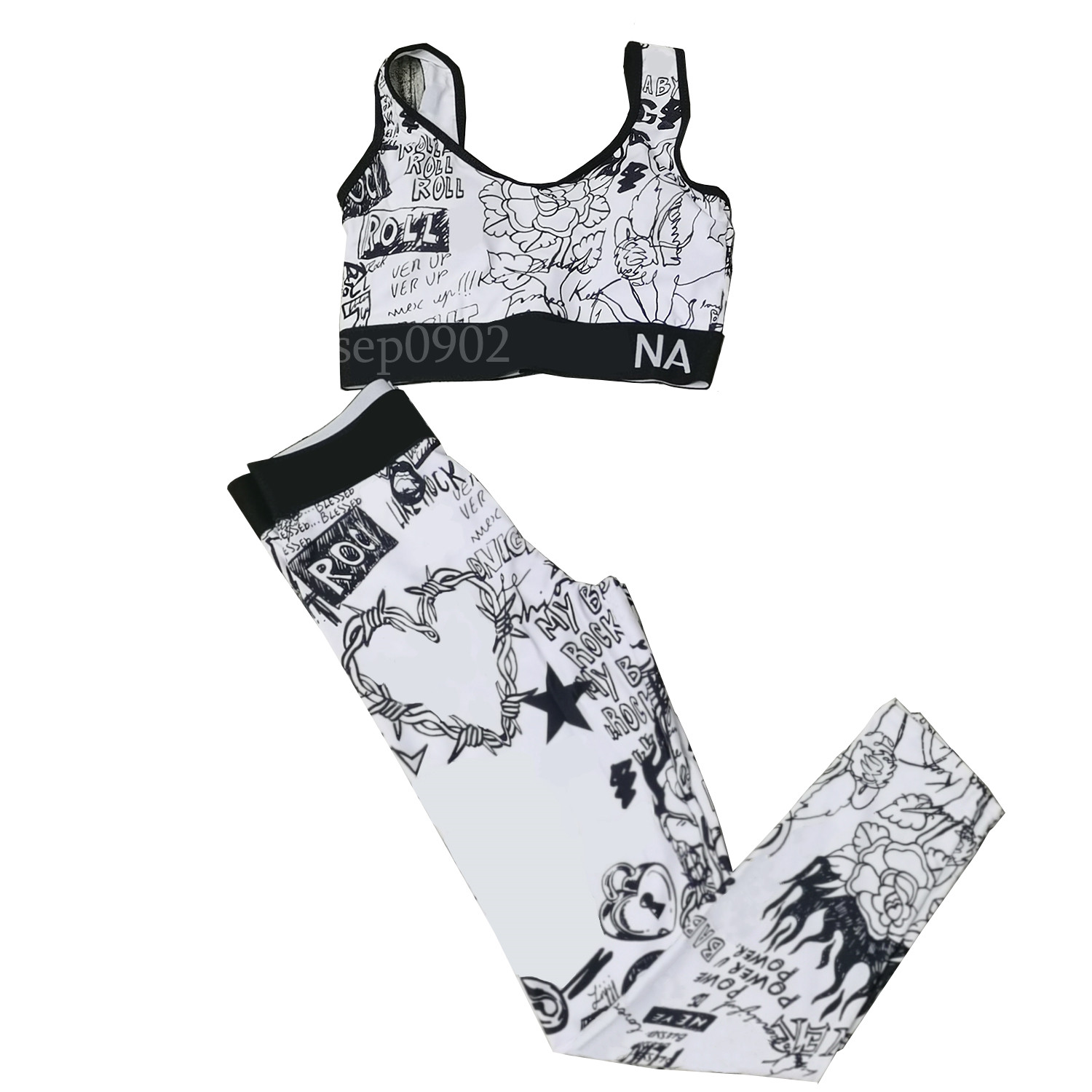 Designer Letter Print Outfit Women Yoga Shaping Leggings Breathable Sleeveless Sport Tops Summer Tracksuits, White
Designer Letter Print Outfit Women Yoga Shaping Leggings Breathable Sleeveless Sport Tops Summer Tracksuits, White