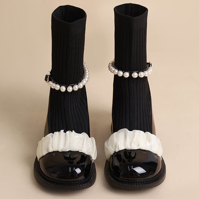 Boots Fashion Women Short Pearl Slipon Platform Mid Calf Ladies Mary Jane Shoes Female Autumn Casual Woman 221007