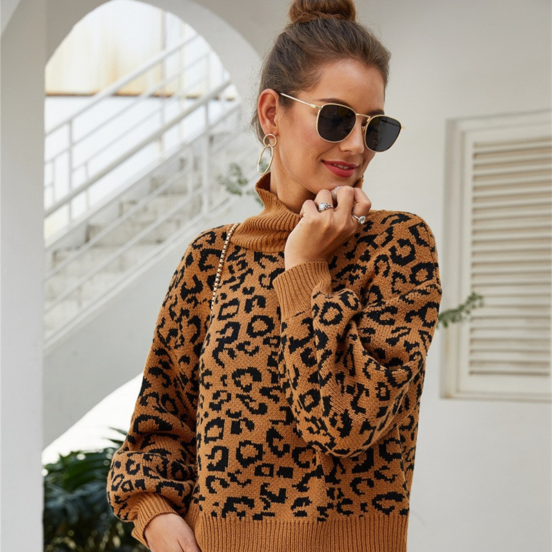Women's Knits Tees Ladies Leopard Autumn Winter Women Sweater Turtleneck Casual Jumper Knitted Pullover Women Sweaters Top Female Pull Knitwear 2