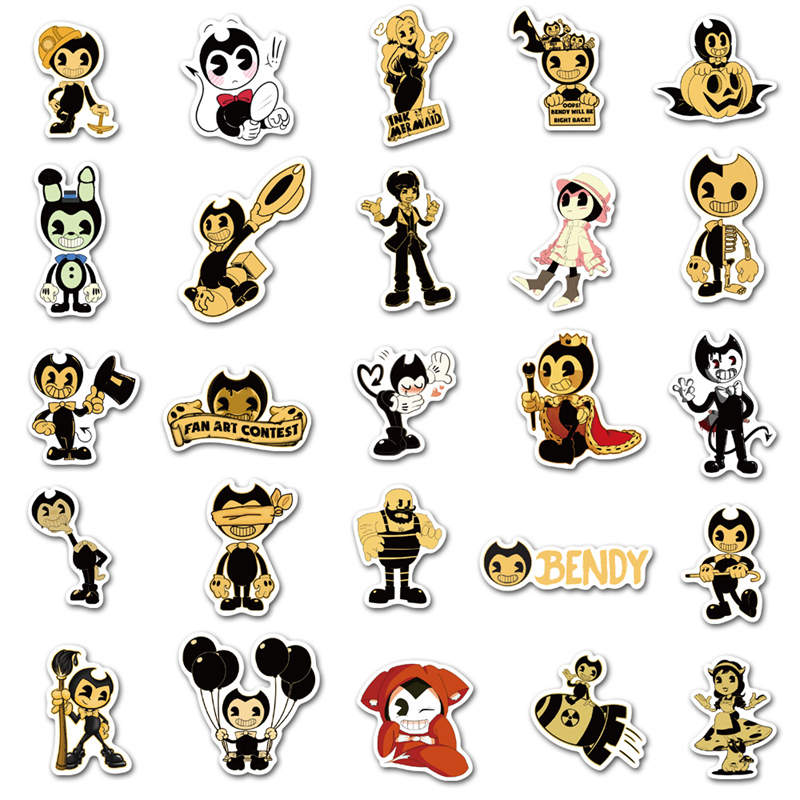 50PCS terror game bendy Stickers Bendy and the ink machine Graffiti Kids Toy Skateboard car Motorcycle Bicycle Sticker Decals Wholesale