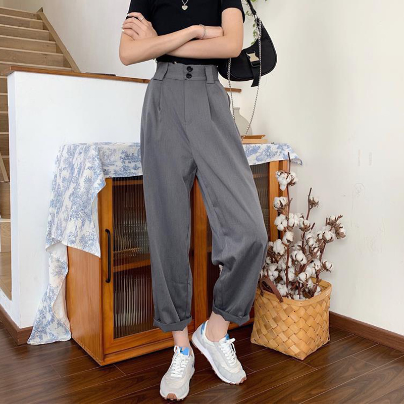 Womens Pants Capris Fashion Loose Streetwear Women Wide Leg Pants Summer Elastic High Waist Suit Pants Retro Solid Black Female Trousers S 4XL 221007