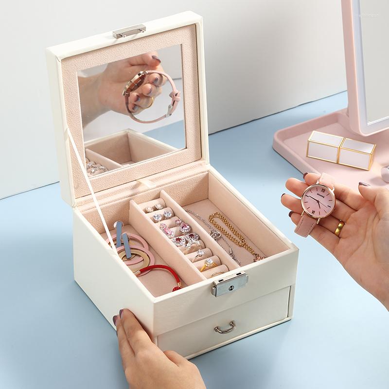 Jewelry Pouches White Leather Box Organizer Multi Section Classic Holder With Modern Drawer Lock Large Mirror For Women Teens Girls
Jewelry Pouches White Leather Box Organizer Multi Section Classic Holder With Modern Drawer Lock Large Mirror For Women Teens Girls
