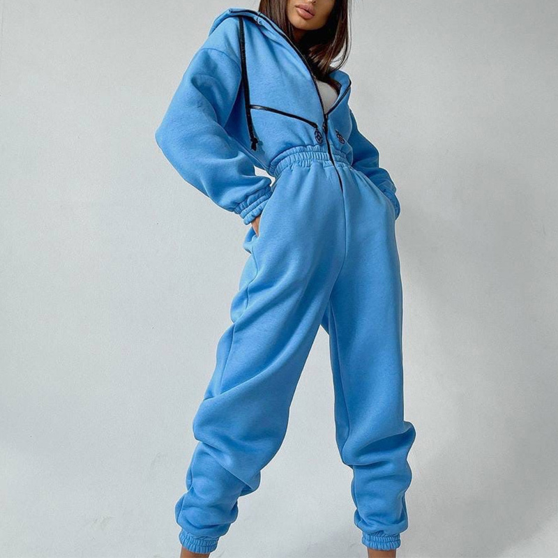 Women's Two Piece Pants Casual Women Basic Hoodie Two Piece Sets Zipper Drawstring Jacket Outerwear And Elastic Pencil Pant Suit Autumn Winter Tr