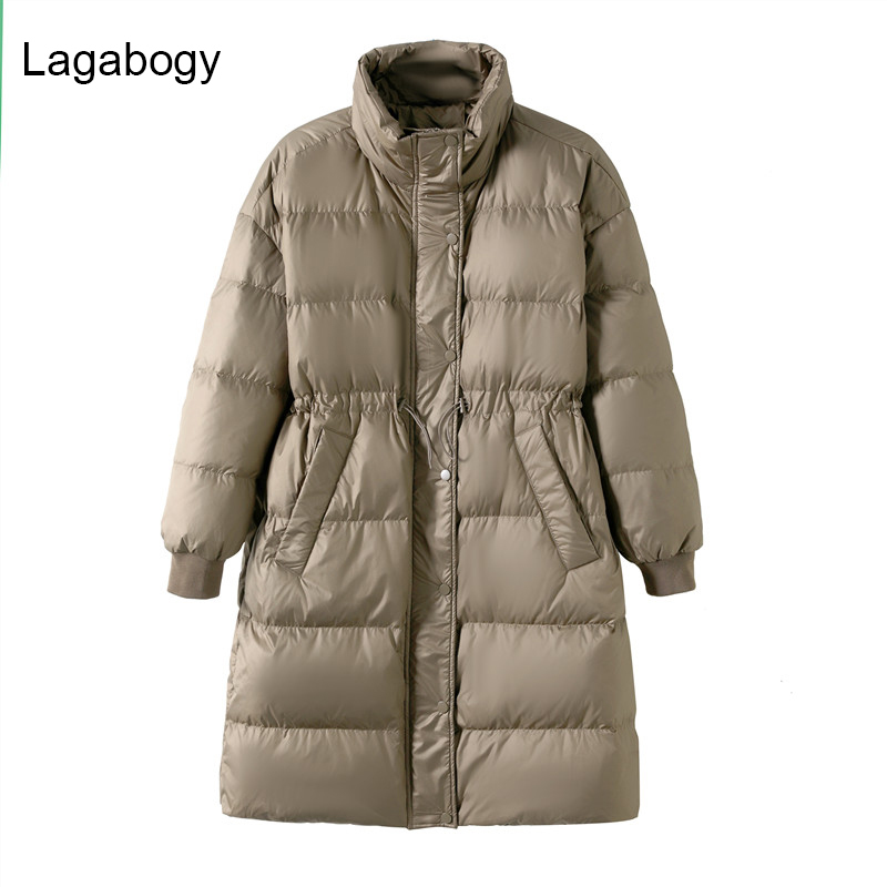 Women's Down Parkas Lagabogy Winter Stand Collar Long Women White Duck Down Jacket Female Loose Windproof Khaki Parka Thick Warm Snow Coat 221007