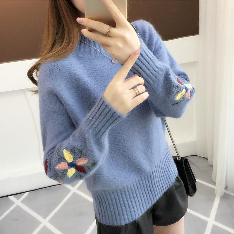 Women' Sweaters 2022 Winter Sweater Thickened Female Korean Student Top Loose Embroidered Short Pullover Half High Collar T-shirt, Blue
Women' Sweaters 2022 Winter Sweater Thickened Female Korean Student Top Loose Embroidered Short Pullover Half High Collar T-shirt, Blue