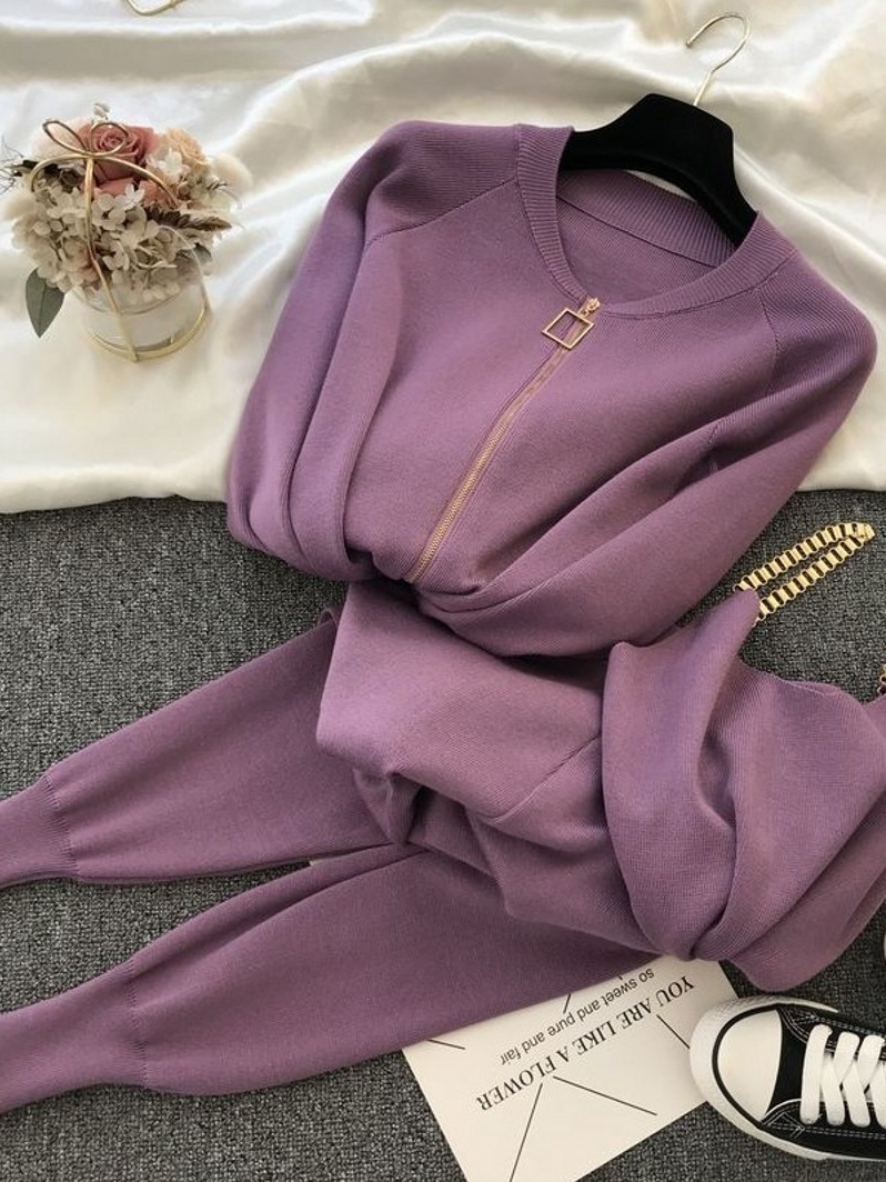 Women's Two Piece Pants Woman Jacket Fashion Women'S Suit Autumn Sweet Temperament Chain Vest Knitted Casual Jacket Three-Piece Elastic Pant