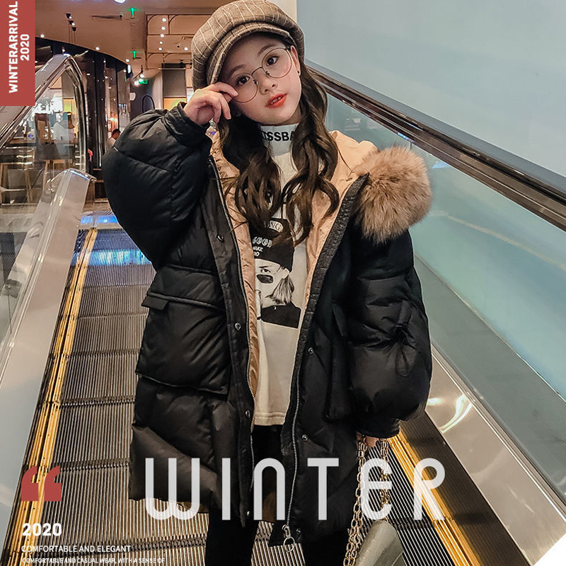 Down Coat Teenager Winter Jackets Girls Fashion Hooded Parkas Kids Snowsuit Outwear Warm Big Fur Collar Child Clothing TZ451 221007
