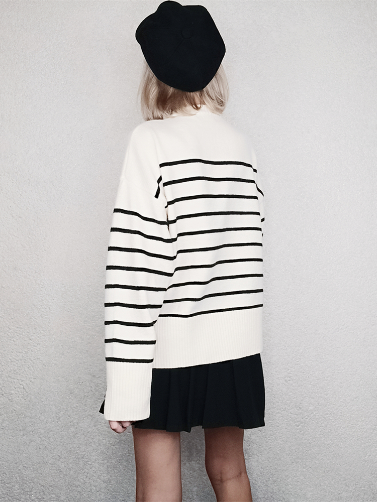 Women's Knits Tees Ladies Oversize Loose Autumn Winter Sweater Women Striped Warm Casual Knit Basic Chic Jumper Pullover Women Sweater Top Female