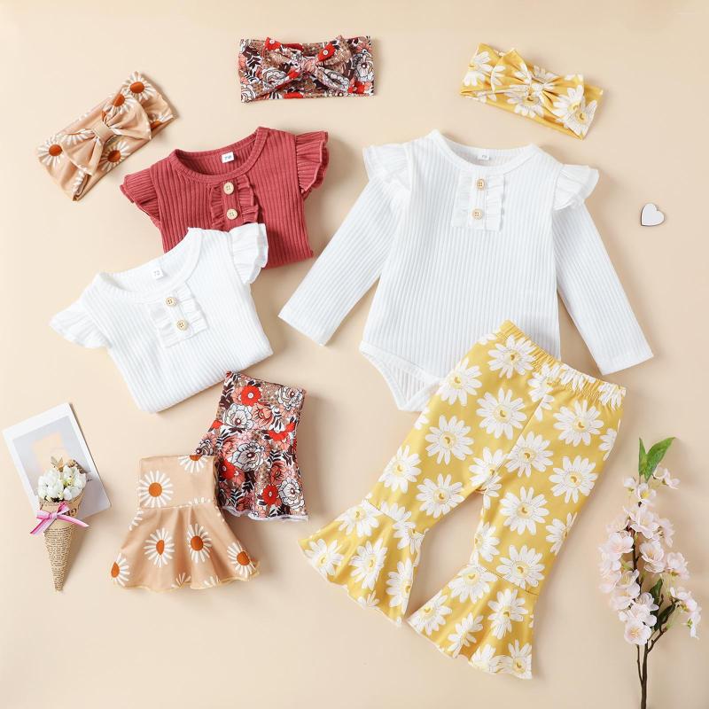 Clothing Sets Infant Baby Girls Clothes 3Pcs Set Ruffle Trim Long Sleeve Buttons Round Neck Romper Flower Printed Flared Pant With Headband, Khaki
Clothing Sets Infant Baby Girls Clothes 3Pcs Set Ruffle Trim Long Sleeve Buttons Round Neck Romper Flower Printed Flared Pant With Headband, Khaki