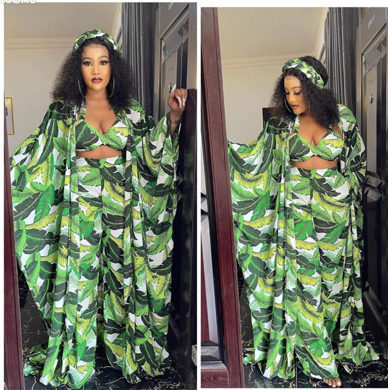 Women's Two Piece Pants Ladies 4 Piece Set African Dashiki Fashion Long Tops Bra Scarf Wide Pants Four Piece Suit Party Dresses For Women 221007