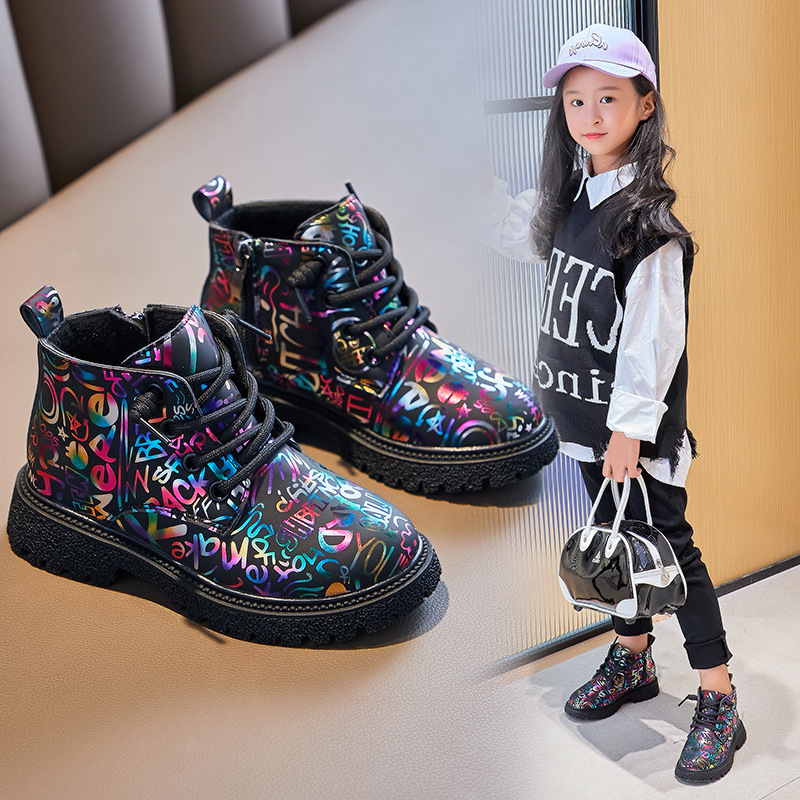 Boots Kids Fashion with Word Prints Cool Tide for Boys Children Unisex Korean PU Versatile Princess Ankle Girls 221007