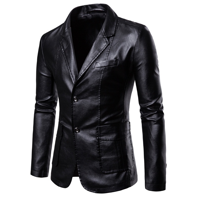 Men's Leather Faux Spring Autumn Fashion Lapel Dress Suit Coat / Male Business Casual Pu Blazers Jacket 221006
