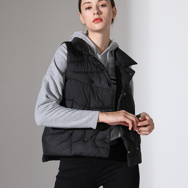 Women's Vests Janveny Black Khaki Stand Collar Women Winter Autumn Vests Ladies Casual 90 Duck Down Short Jacket Sleeveless Female Waistcoat 2210