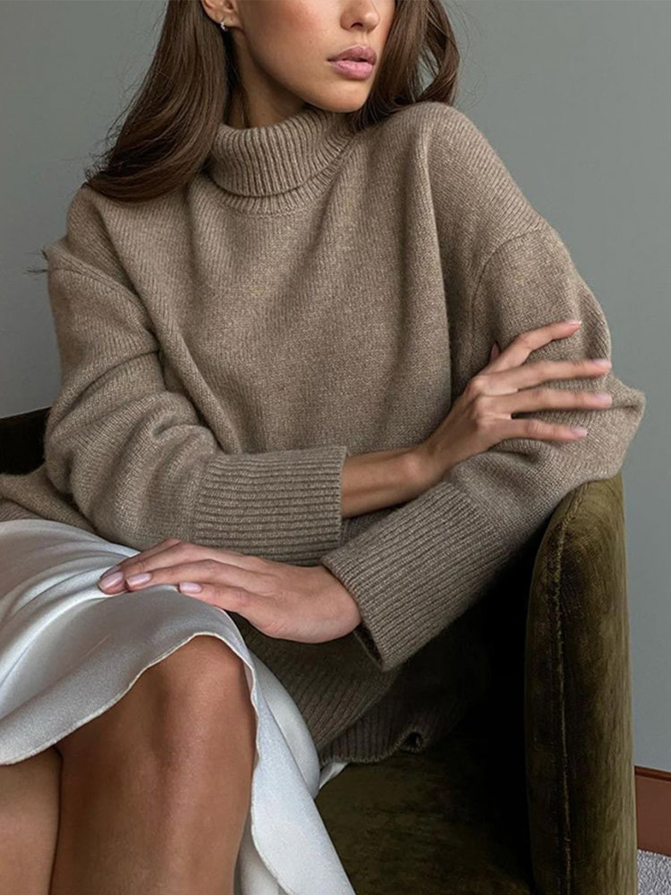 Women's Knits Tees Women Turtleneck Solid Basic Oversized Sweaters Pullovers Autumn Winter Female Casual Fashion Knitted Soft Sweaters Jumper 221