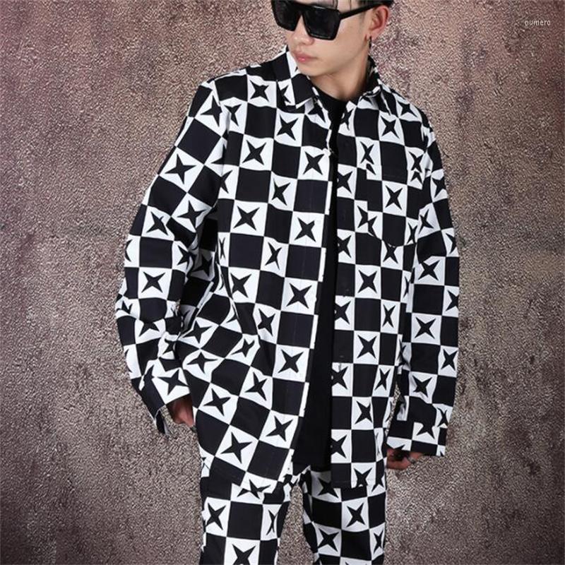 Men's Casual Shirts Fashion Shirt Men Long Sleeve And Pants Set Black White Checkered Print Mens Personality Stage Singer Dance B596, Photo
Men's Casual Shirts Fashion Shirt Men Long Sleeve And Pants Set Black White Checkered Print Mens Personality Stage Singer Dance B596, Photo