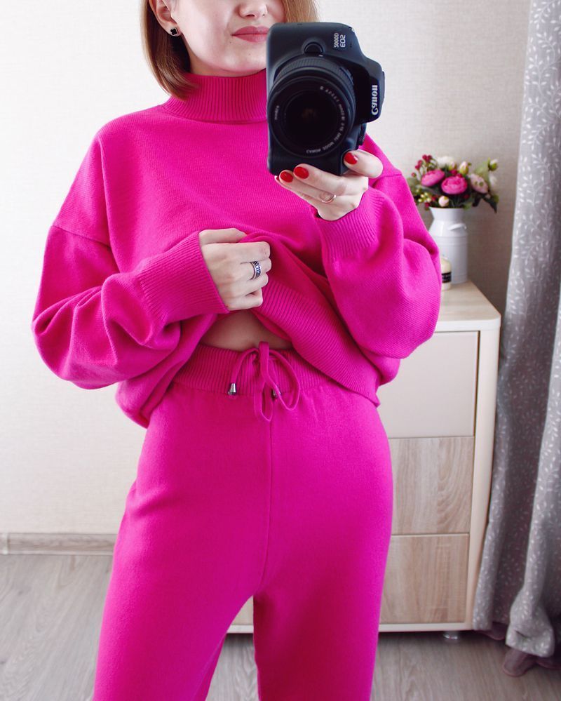 Women's Two Piece Pants GIGOGOU High Quality Two Piece Women Sweater TrackSuit Autumn Winter OverSized Loose Pant Suits Thick Warm Lady Knitted S