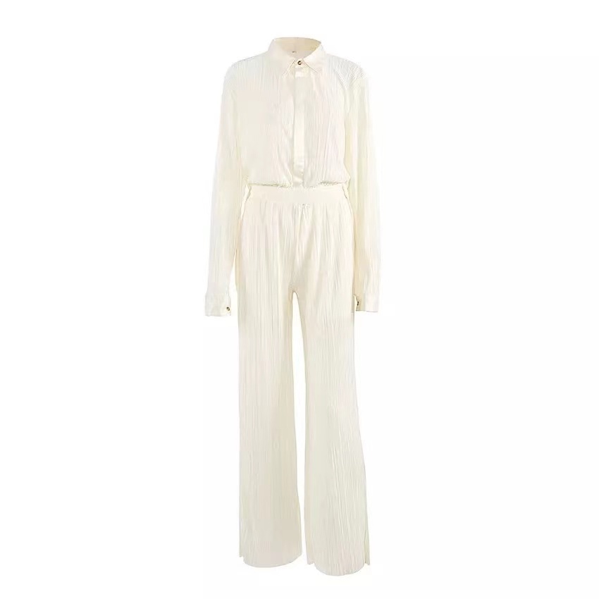 Women's Two Piece Pants Spring Autumn Two Piece Wide Leg Pant Suits Women Tracksuit Sets Casual Single Breasted Female Turn Down Collar Shirts To