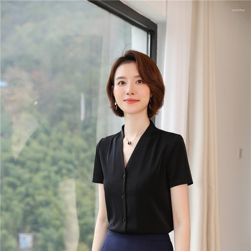 Women' Blouses Novelty Back Summer And Shirts For Women Business Work Wear OL Styles Short Sleeve V-neck Ladies Blouse Female Tops, Black blouse
Women' Blouses Novelty Back Summer And Shirts For Women Business Work Wear OL Styles Short Sleeve V-neck Ladies Blouse Female Tops, Black blouse